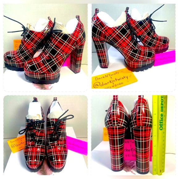 BNIB Jessica Simpson Irella Teagan Red Plaid Patent 5” platform ankle boots 6M - Picture 8 of 16